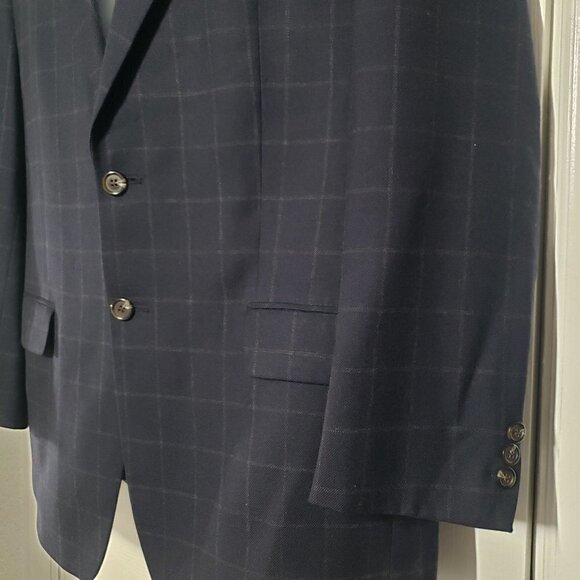 Lauren Ralph Lauren Windowpane Blazer Wool Cashmere Black 2 Button Mens 42 - Picture 4 of 12